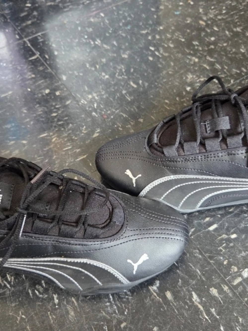Puma Woman’s Black Athletic Lace-Up Sneakers with Silver Accents